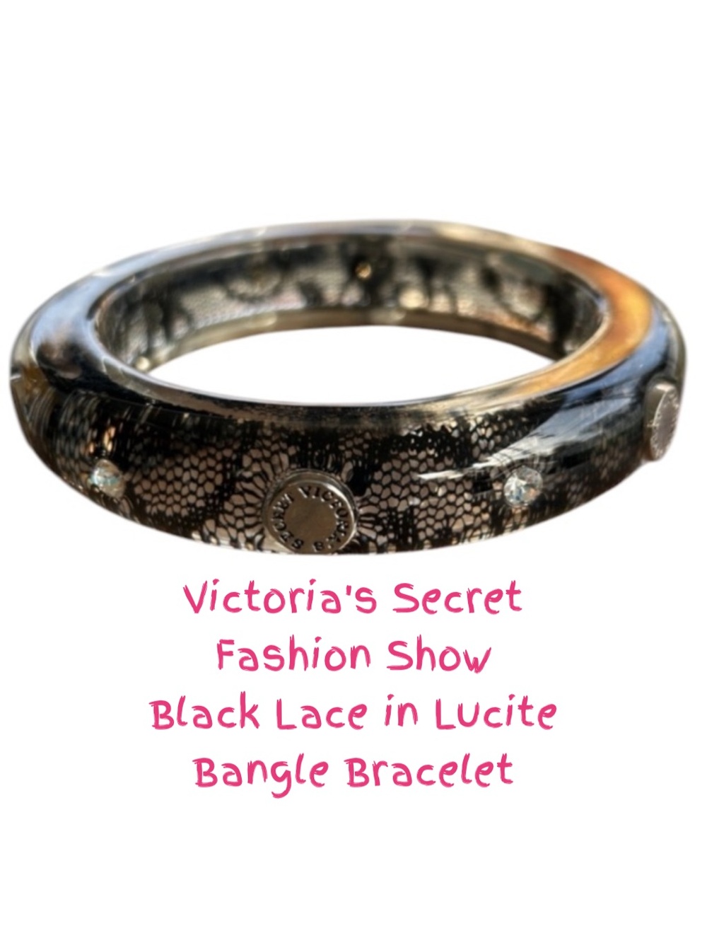 Victoria's Secret Fashion Show Black Lace in Lucite Bangle Bracelet